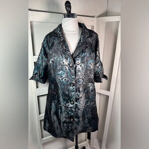 Pretty Angel silk BLUE LEOPARD PRINT OVERSIZED Dress vest jacket One Size Mint